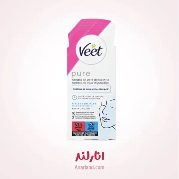 نوار موبر صورت ویت Veet Pure مخصوص پوست حساس بسته 16 عددی