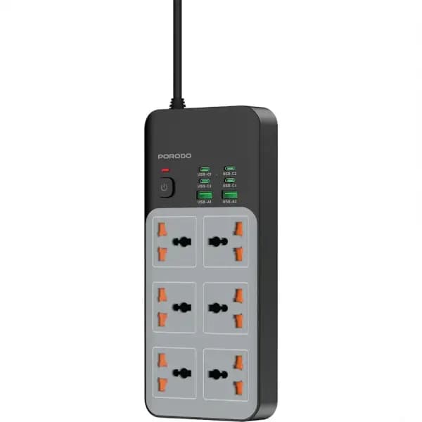 چندراهی برق 3000 وات 6 پریز یونیورسال و 6 پورت USB پرودو مدل Porodo PDFWCH100GY