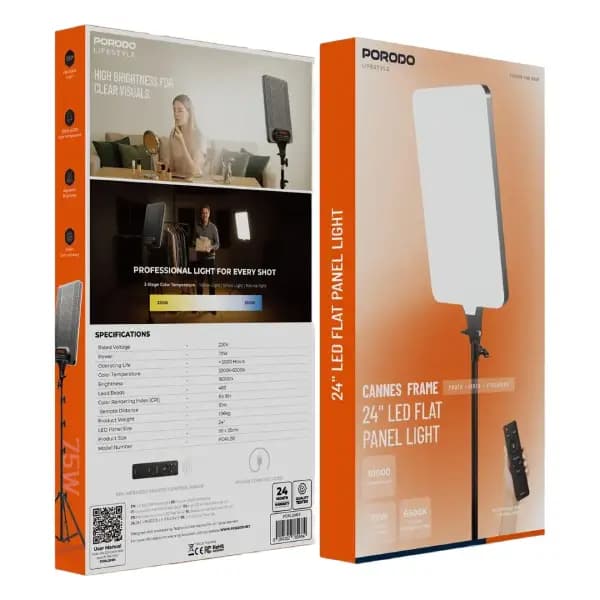 چراغ نورپردازی LED استودیویی 24 اینچ پرودو مدل Porodo Lifestyle Cannes Frame PDRL28BK — تصویر ۴