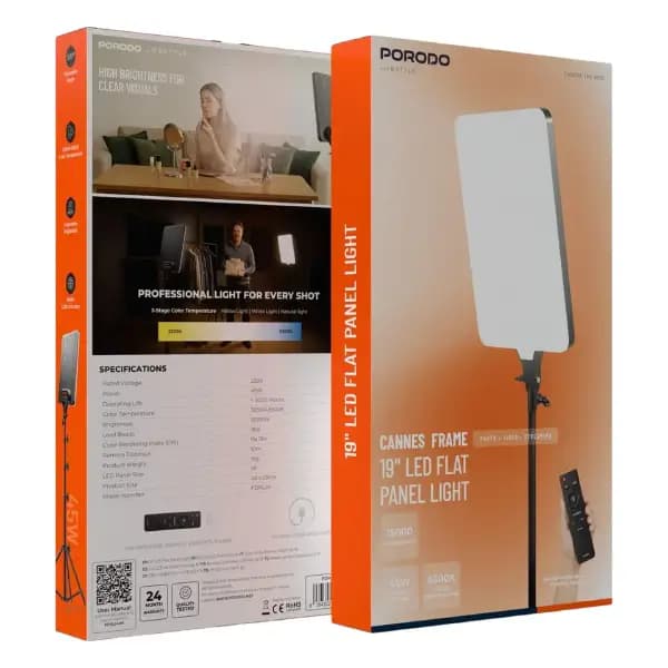 چراغ نورپردازی LED استودیویی 19 اینچ پرودو مدل Porodo Lifestyle Cannes Frame PDRL24BK — تصویر ۴