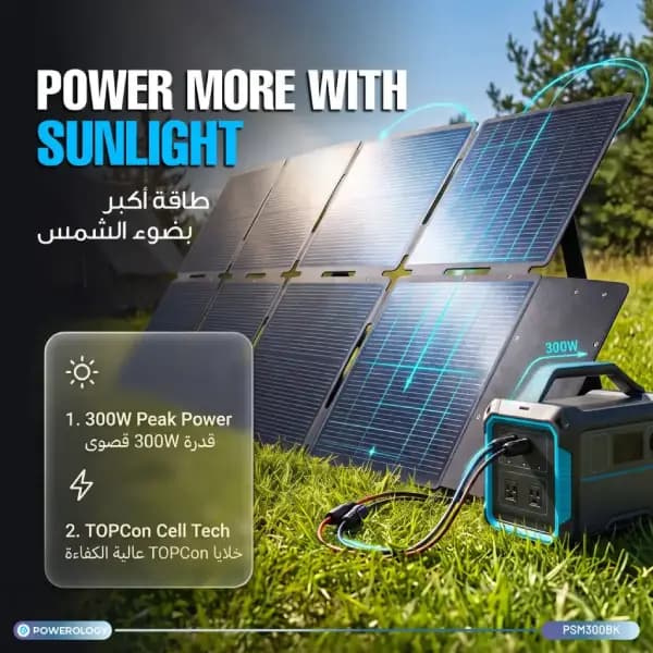 پنل خورشیدی تاشو 300 وات پاورولوژی مدل Powerology Helios Flex 300W TOPCon Folding Solar Panel PSM300BK — تصویر ۳
