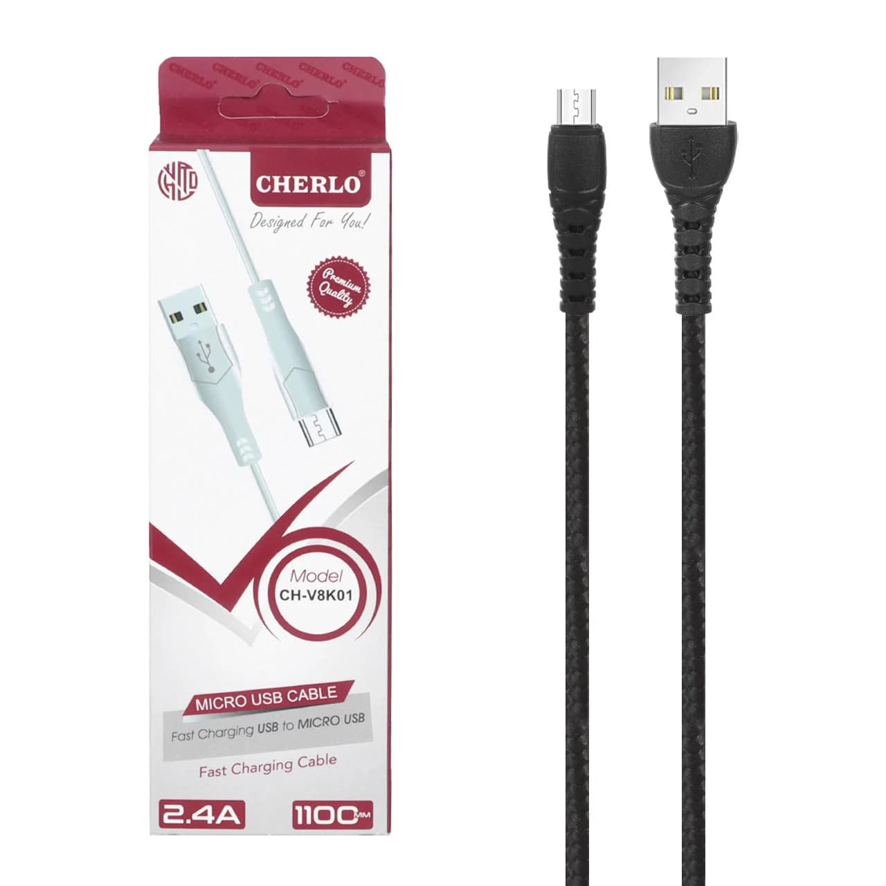کابل شارژ کنفی 1.1 متری فست اندروید CHERLO مدل V8-K01 – مشکی – SMO