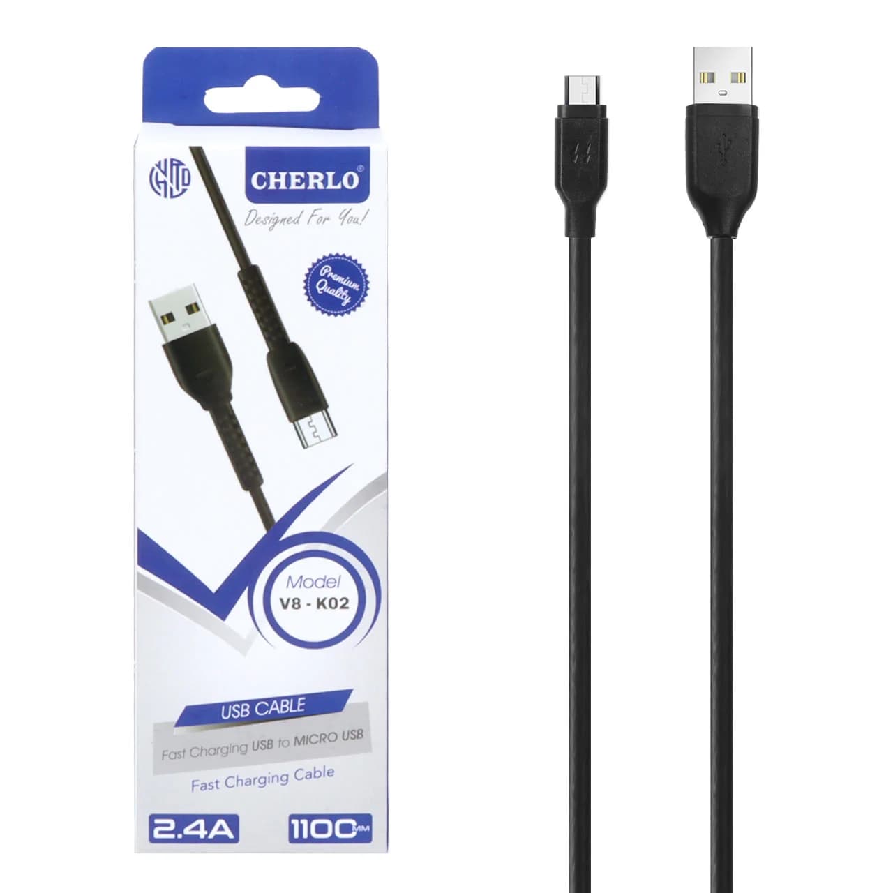 کابل شارژ 1.1 متری فست اندروید CHERLO مدل V8-K02 – مشکی – SMO