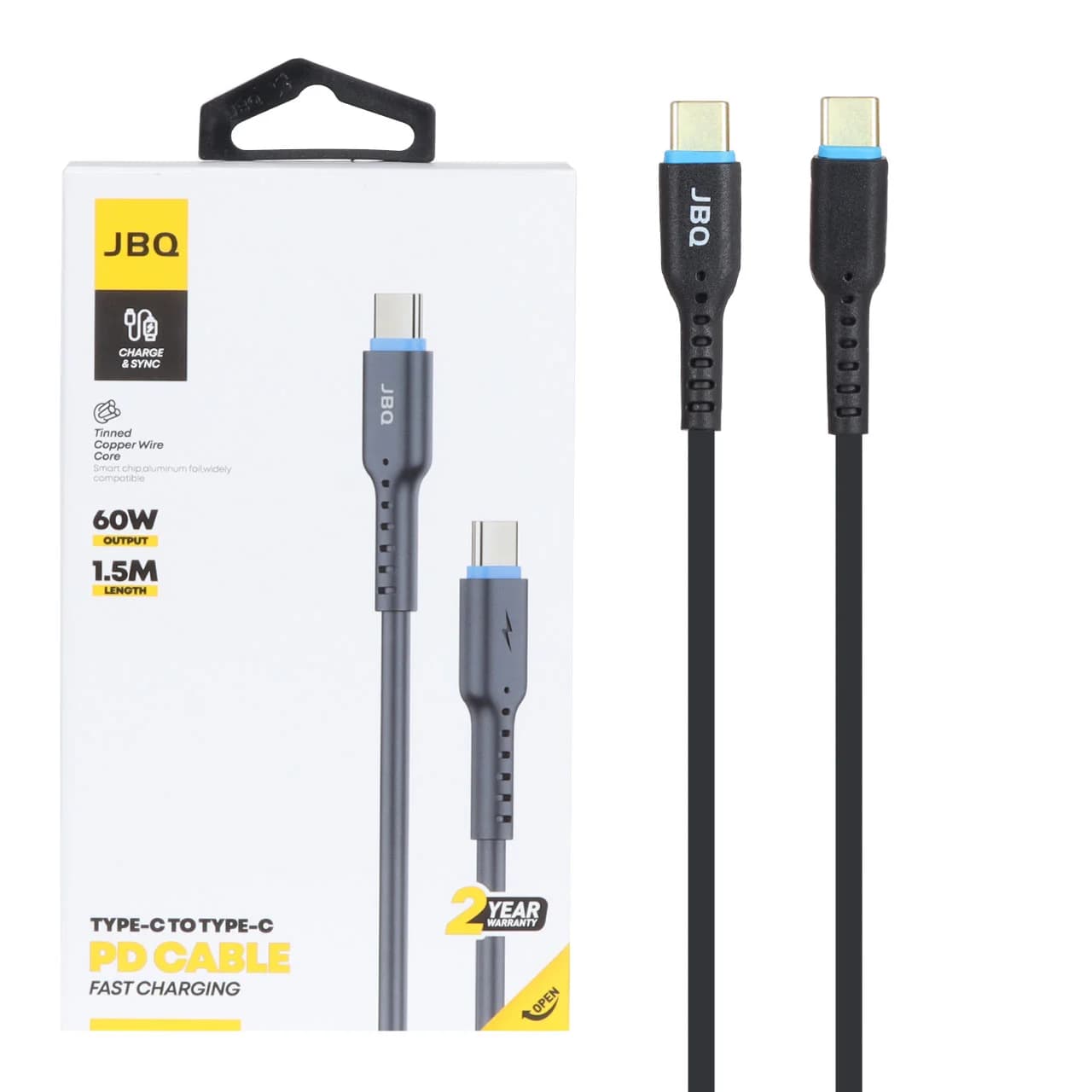 کابل شارژ 1.5 متری PD و فست JBQ Type-C to Type-C مدل CA-722 – مشکی (گارانتی یکساله رصاصی)