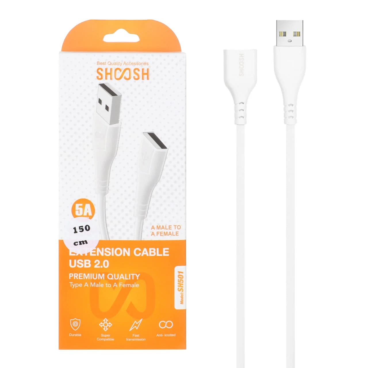کابل افزایش طول 1.5 متری Shoosh USB2.0 مدل SH501 سفید – SMO