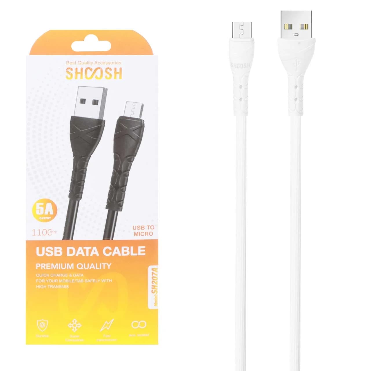 کابل شارژ 1.1 متری فست اندروید Shoosh مدل SH207A – سفید – SMO