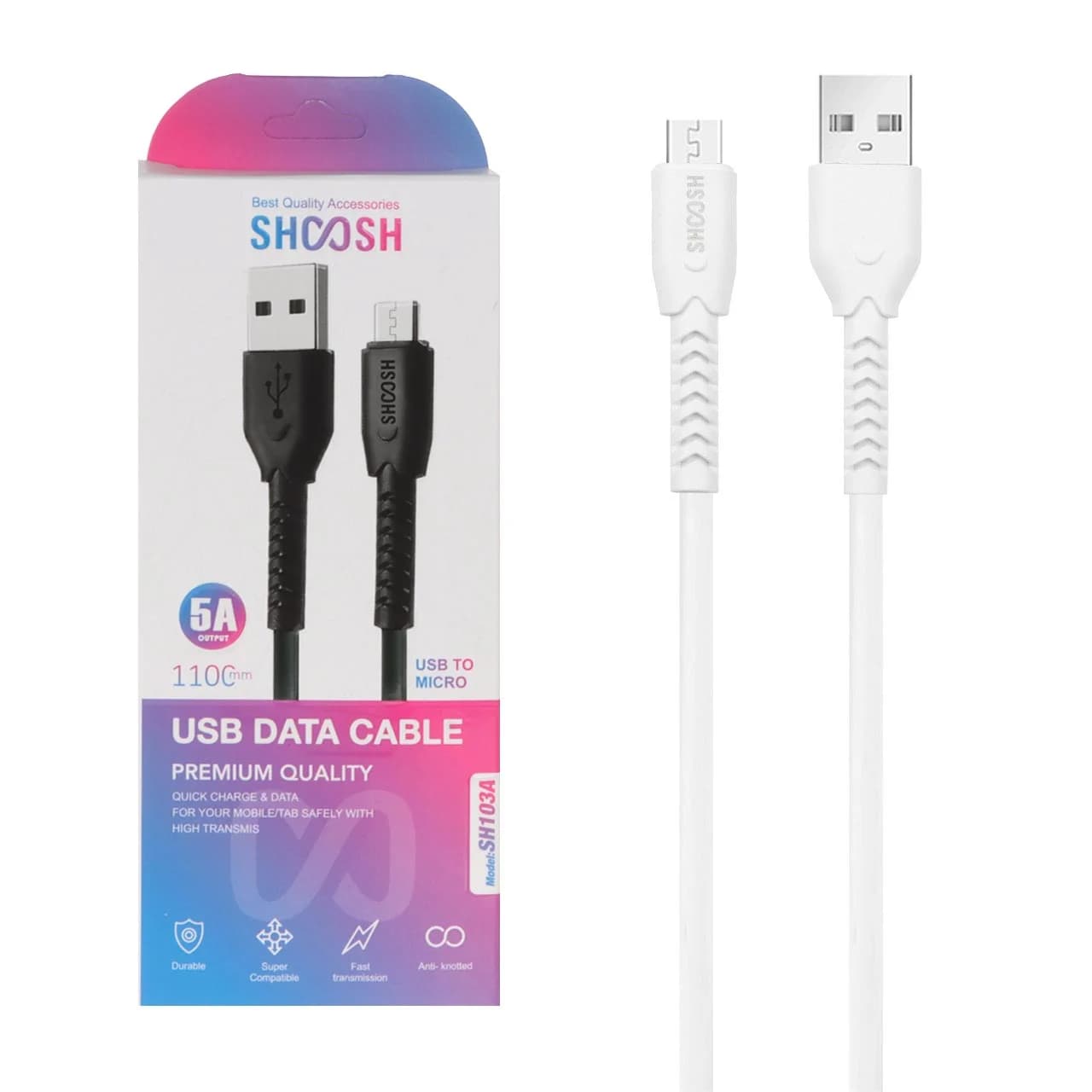 کابل شارژ 1.1 متری فست اندروید Shoosh مدل SH103A – سفید – SMO