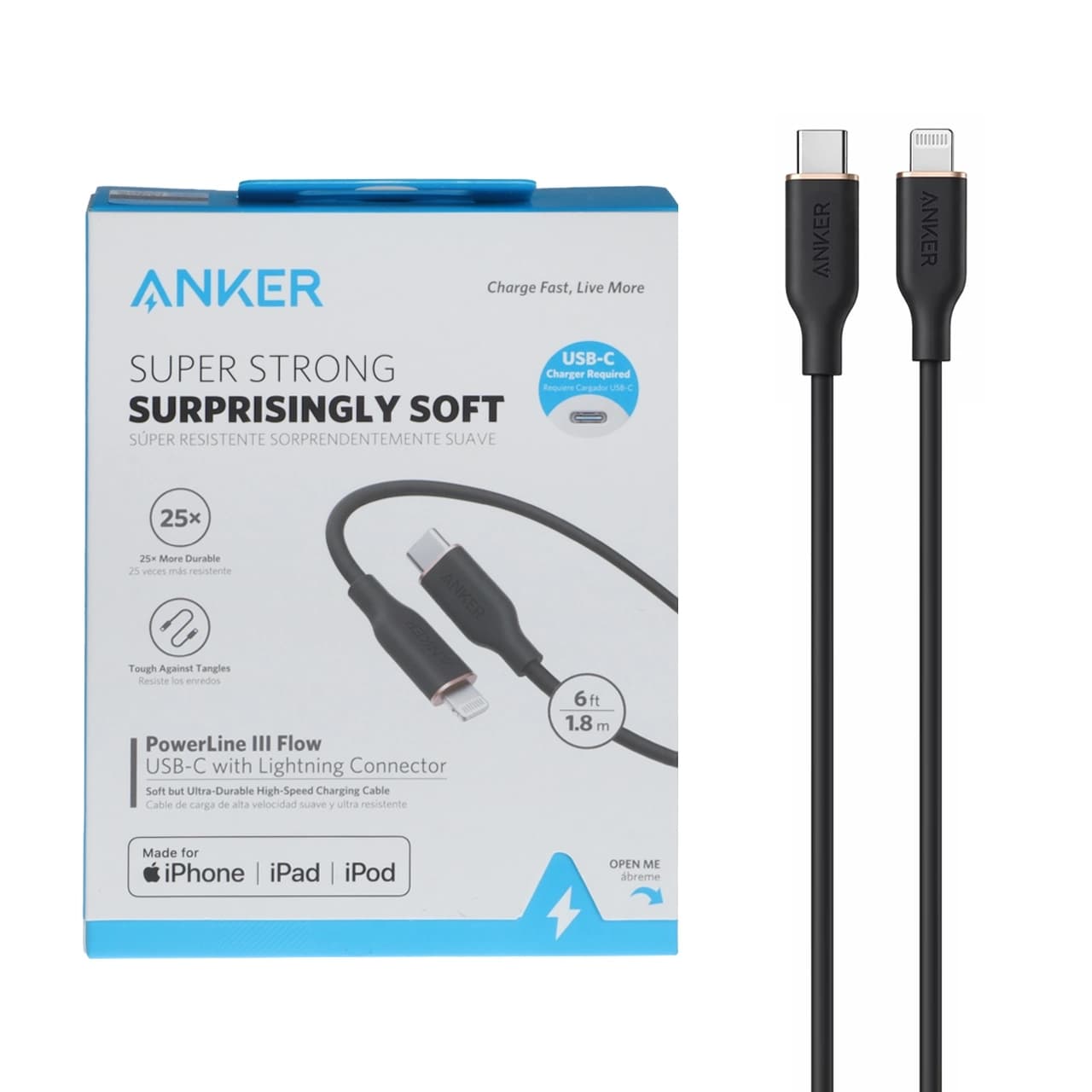 کابل شارژ فست 1.8 متری Anker Type-C To Lightning مدل A8663P11 – مشکی (گارانتی شش ماهه ایویز)