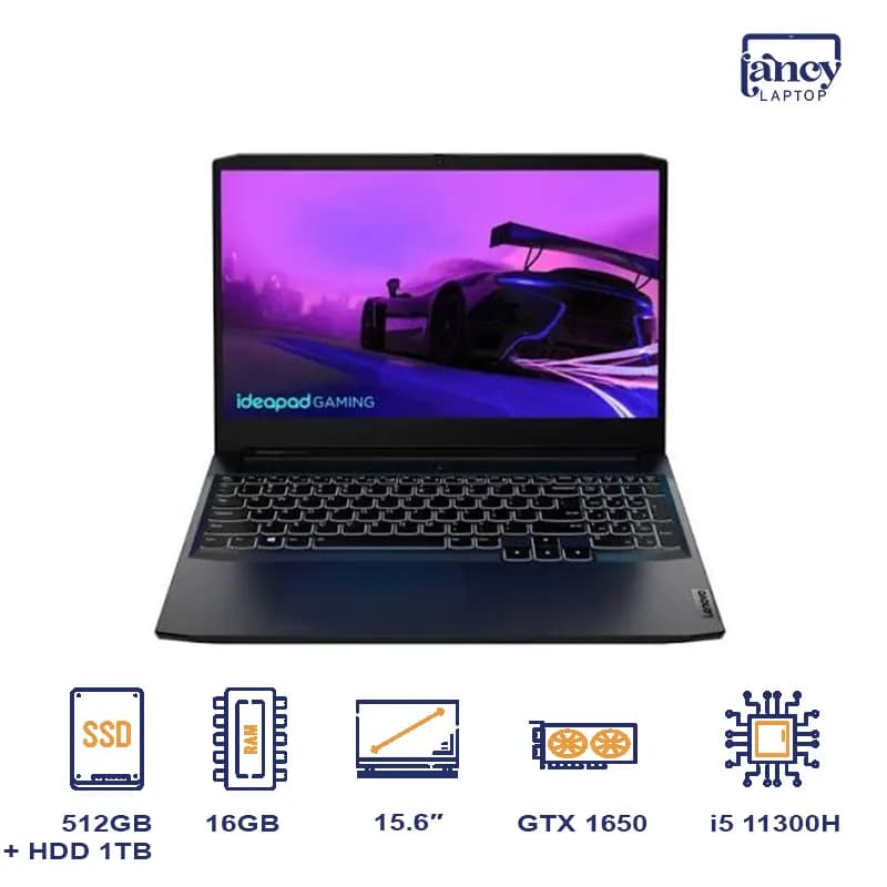 لپ تاپ استوک 15.6 اینچی لنوو IdeaPad Gaming 3 15IHU6 Core i5-11300H 16GB DDR4 512GB SSD 1TB HDD GTX 1650 4GB FHD IPS