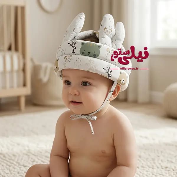 کلاه محافظ سر نوزاد گوش دار طرح گربه برند نینی سیف Nini safe