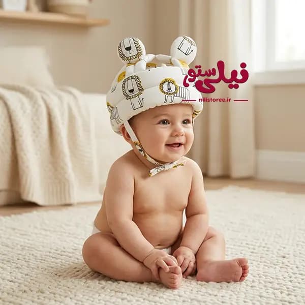 کلاه محافظ سر نوزاد گوش دار طرح شیر برند نینی سیف Nini safe