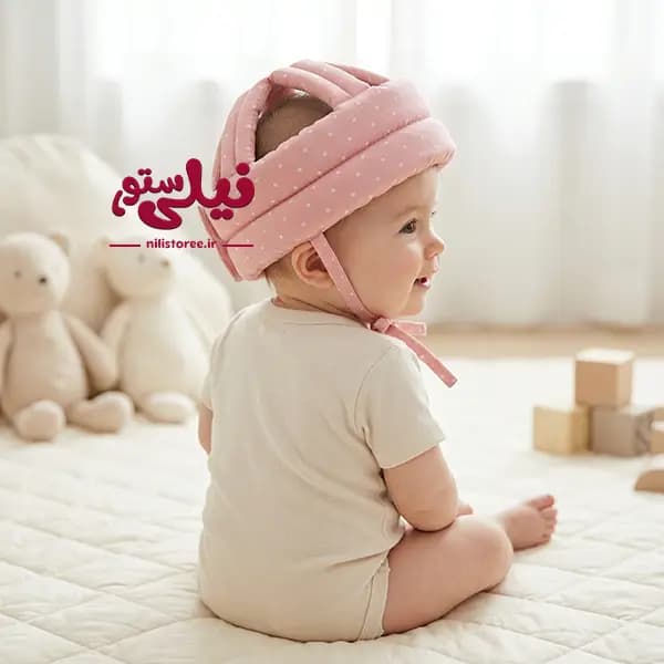 کلاه محافظ سر نوزاد طرح خال خالی برند نینی سیف Nini safe