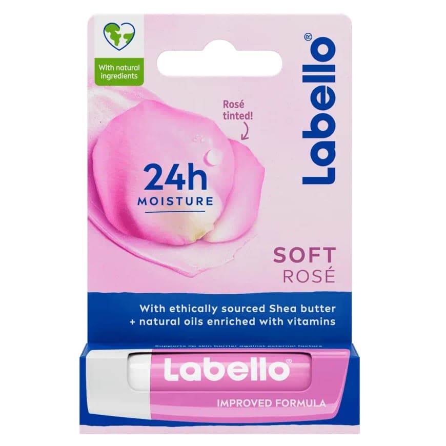 بالم لب مرطوب‌کننده و صورتی‌کننده لابلو Labello Soft Rosé حاوی شی باتر و ویتامین E وزن 4.8 گرم