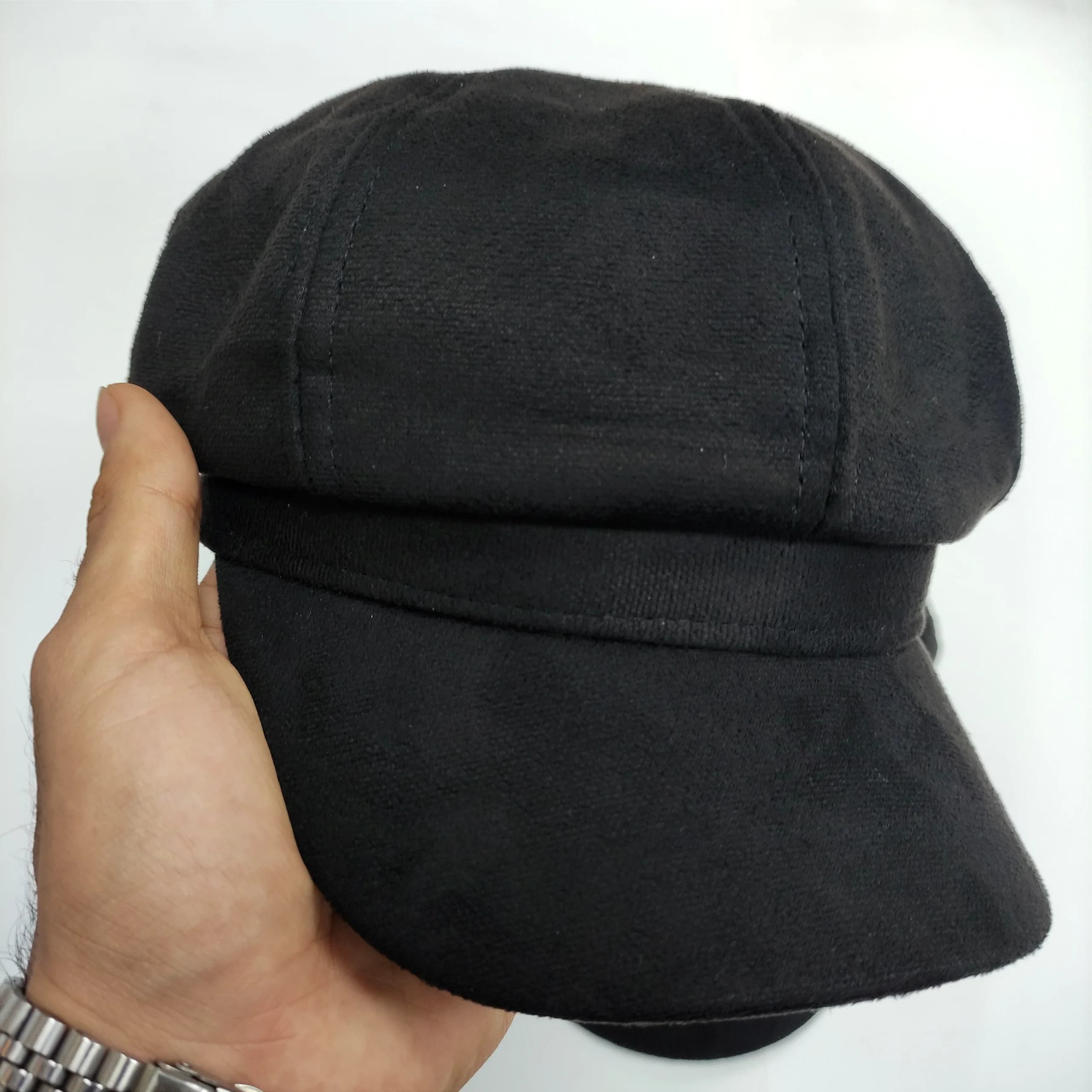 کلاه کاپیتانی ساده مشکی مخمل یونیسکس وارداتی اعلا — تصویر ۳