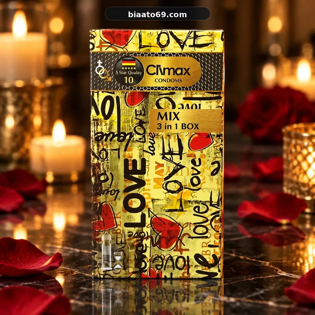 کاندوم ۳ کاره کلیمکس مدل میکس ۳ در ۱ (Climax Mix 3 in 1 Box) خاردار، شیاردار و تاخیری بسته 12 عددی