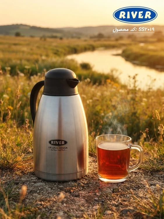 فلاسک استیل ریور RIVER مدل دوجداره 2 لیتر زغالی کد SS2019
