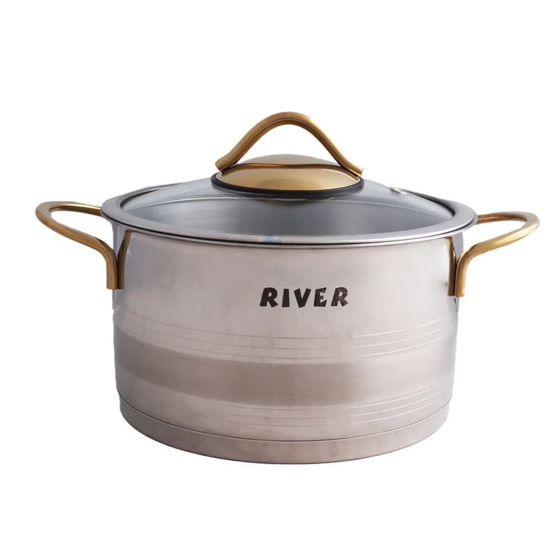 قابلمه تک استیل ریور RIVER مدل نیمه مات خط دار طلایی سایز 26 کد 3865LG
