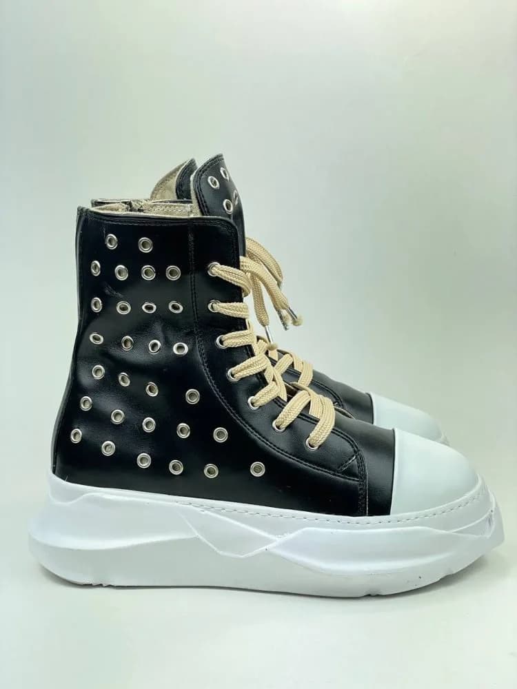 بوت ریک اونز RICK OWENS کد 3006 چرم مشکی سفید تمام یراق