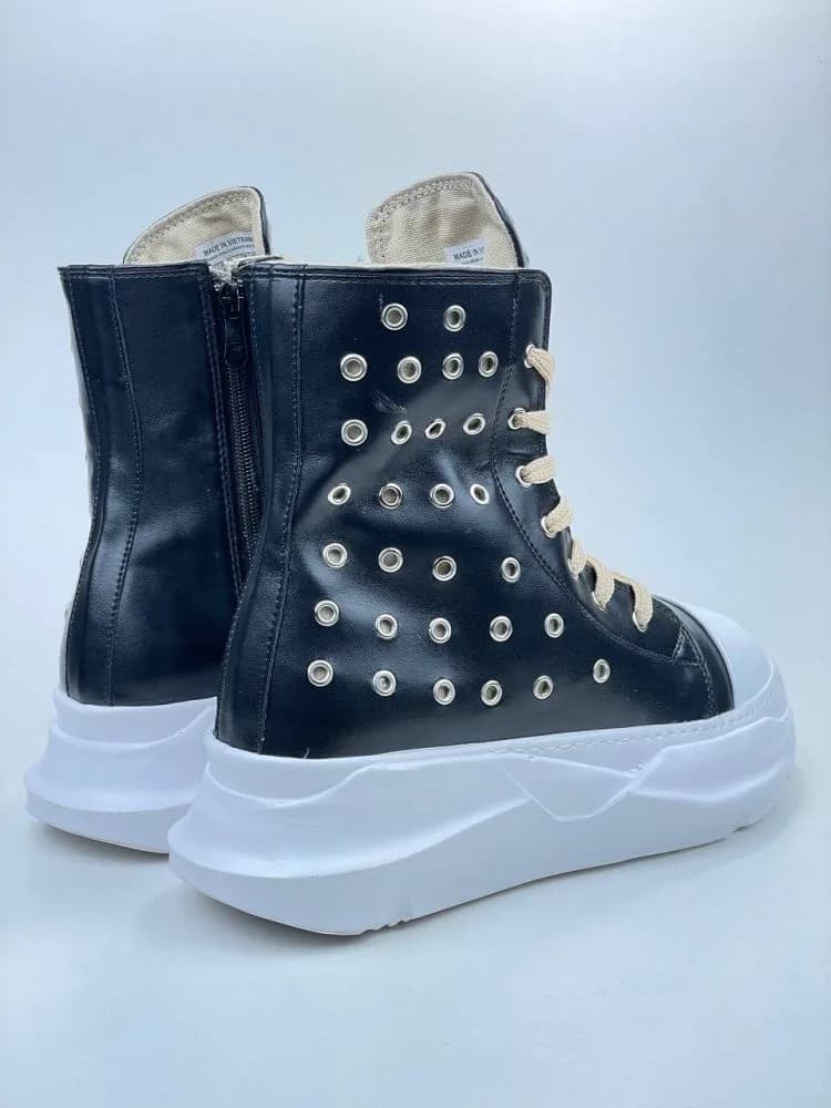 بوت ریک اونز RICK OWENS کد 3006 چرم مشکی سفید تمام یراق — تصویر ۷