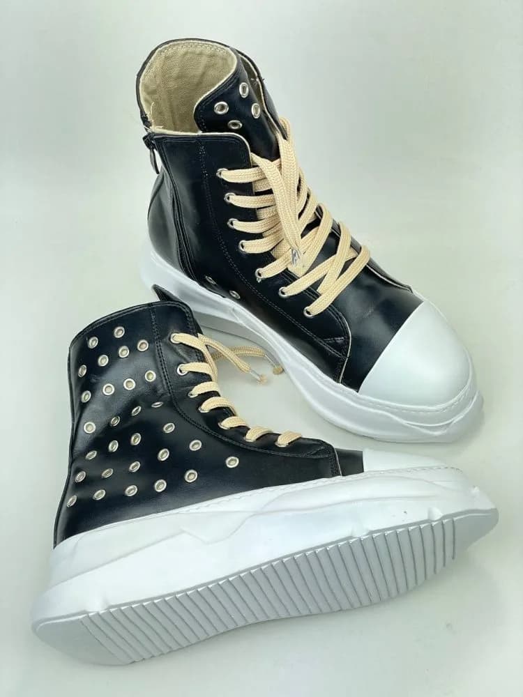 بوت ریک اونز RICK OWENS کد 3006 چرم مشکی سفید تمام یراق — تصویر ۳