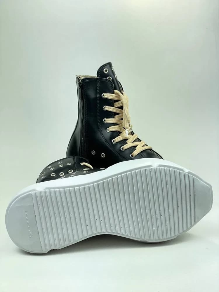 بوت ریک اونز RICK OWENS کد 3006 چرم مشکی سفید تمام یراق — تصویر ۶