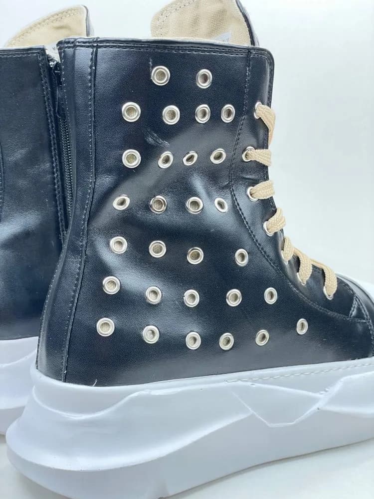 بوت ریک اونز RICK OWENS کد 3006 چرم مشکی سفید تمام یراق — تصویر ۴