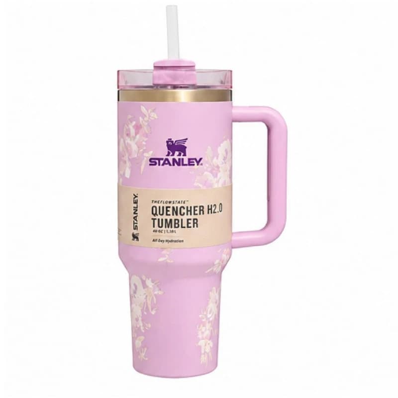 تراول ماگ طرح استنلی Stanley مدل Tumbler طرح یاسی گلدار گنجایش 1180 میلی لیتر