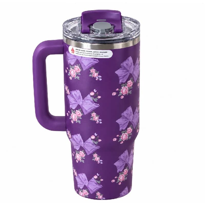 تراول ماگ طرح استنلی Stanley مدل Tumbler طرح Floral Sitarayvari رنگ بنفش گنجایش 900 میلی لیتر