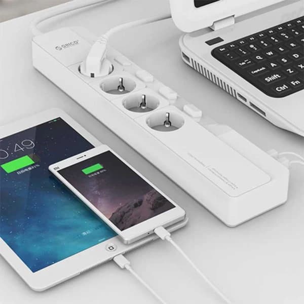 چند راهی 4 خانه اوریکو OSJ-4A5U-EU با کابل 1.5 متری + شارژر USB — تصویر ۸