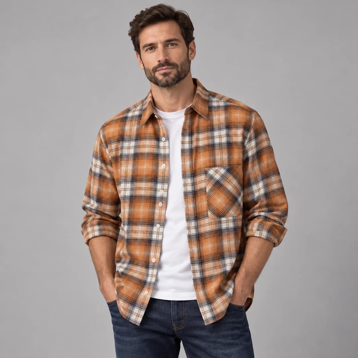پیراهن پشمی مردانه چهارخانه وارداتی برند اچ اند ام H&M – کد۱۲