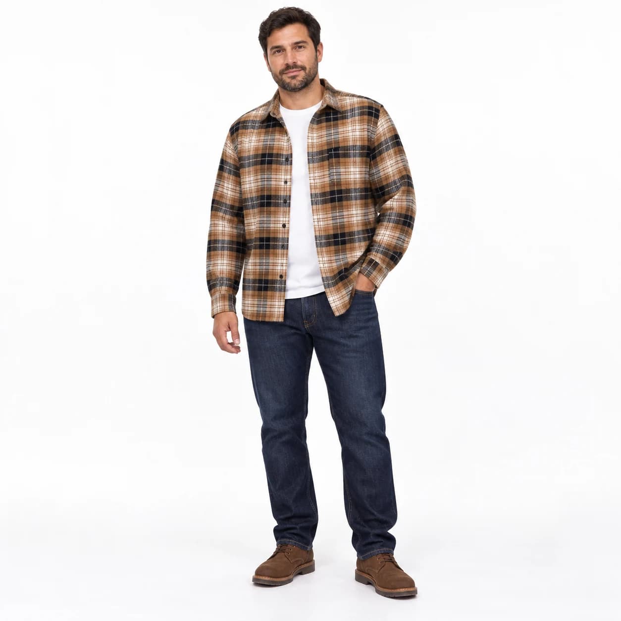پیراهن پشمی مردانه چهارخانه وارداتی برند اچ اند ام H&M- کد۰۹ — تصویر ۷