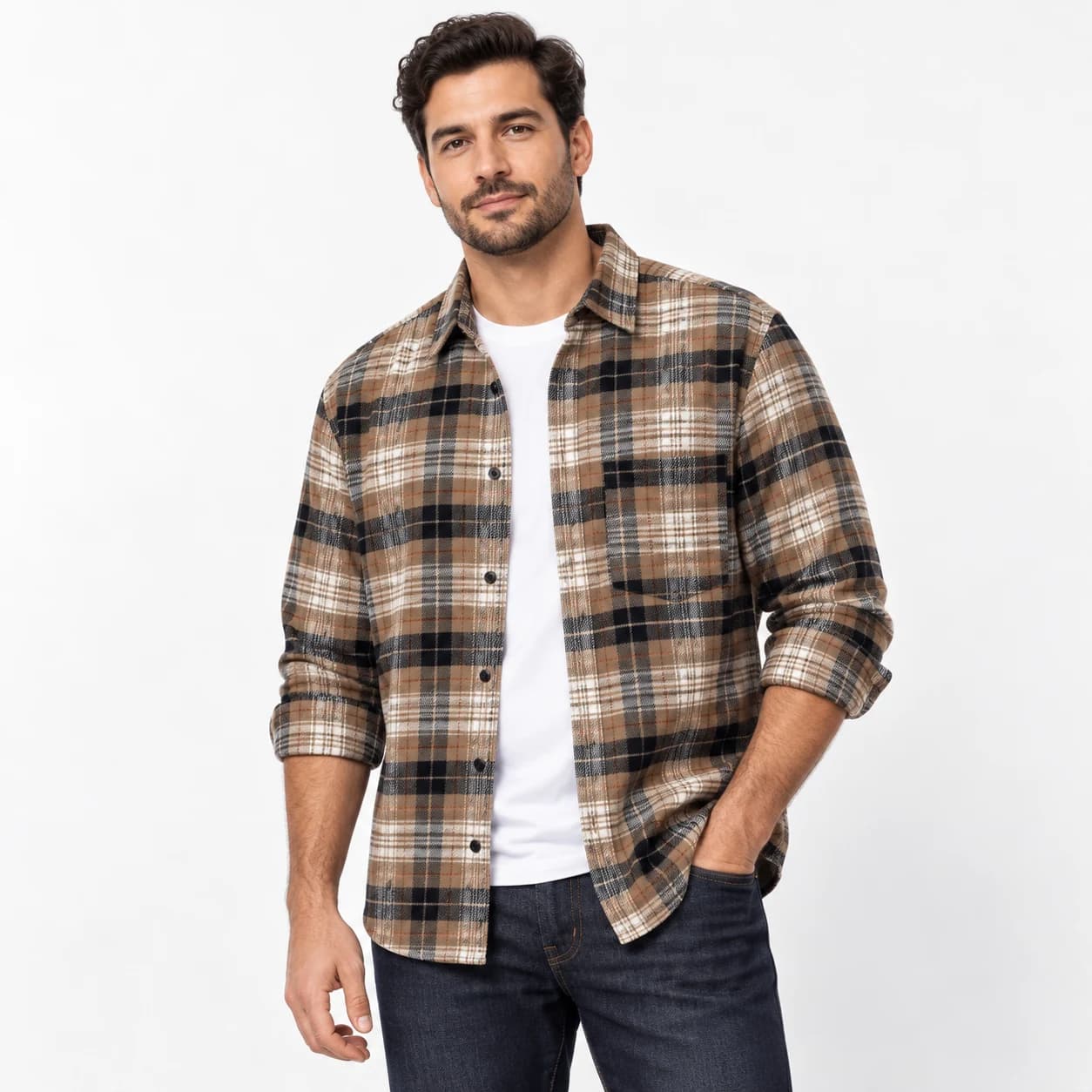 پیراهن پشمی مردانه چهارخانه وارداتی برند اچ اند ام H&M- کد۰۹ — تصویر ۸