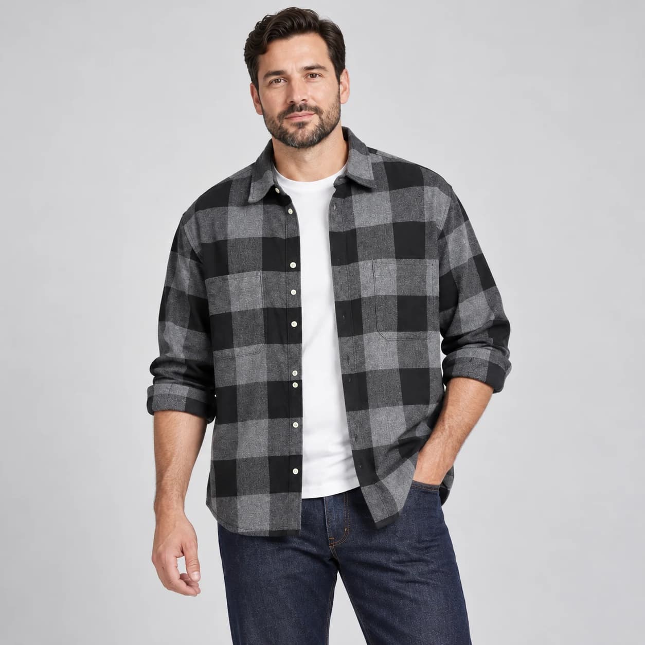 پیراهن پشمی مردانه چهارخانه وارداتی برند اچ اند ام H&M-کد۳۴ — تصویر ۸