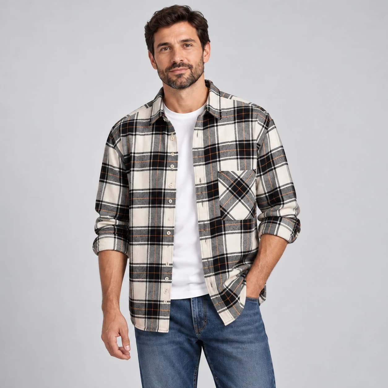 پیراهن پشمی مردانه چهارخانه وارداتی برند اچ اند ام H&M – کد۰۵ — تصویر ۵