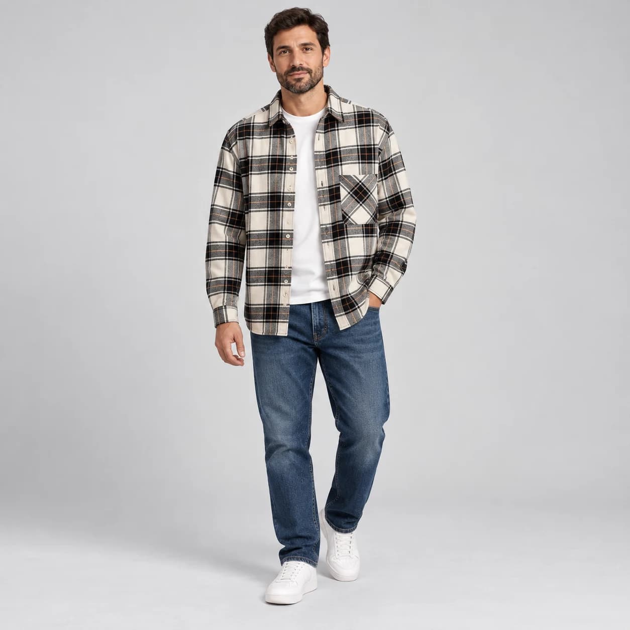 پیراهن پشمی مردانه چهارخانه وارداتی برند اچ اند ام H&M – کد۰۵ — تصویر ۳