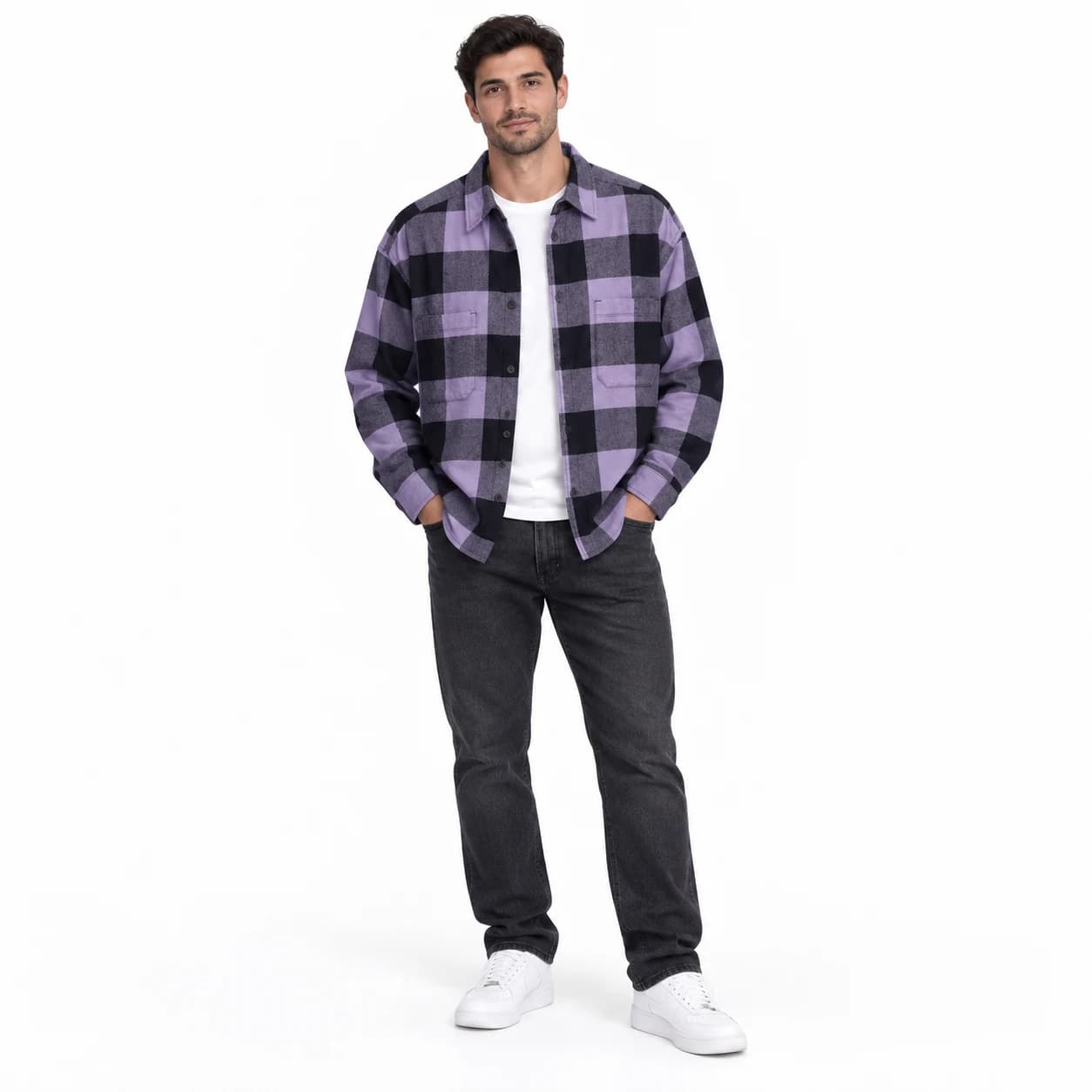 پیراهن پشمی مردانه چهارخانه وارداتی برند اچ اند ام H&M – کد۰۳ — تصویر ۳