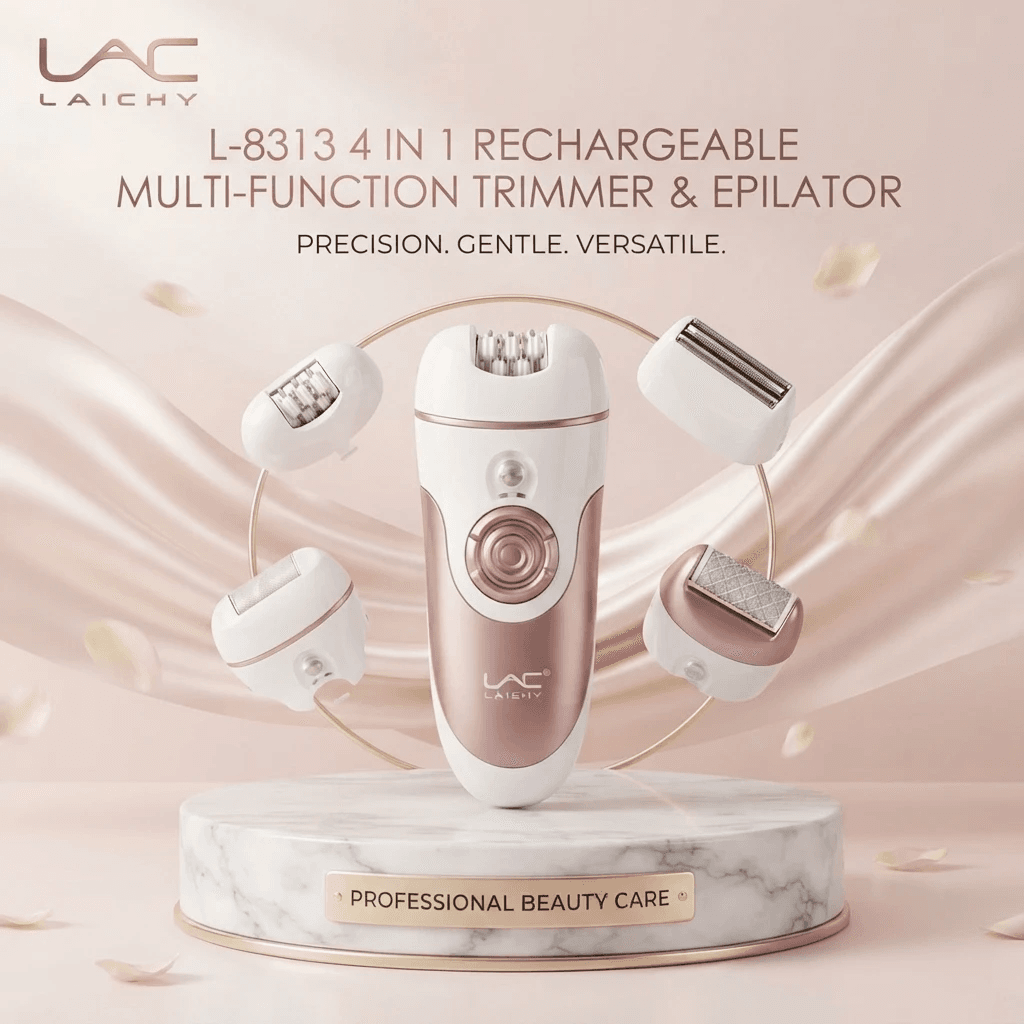 دستگاه موکن و اپیلاتور ۴ کاره زنانه لایچی مدل L-8313 اصل LAICHY L-8313 4 IN 1 Rechargeable Multi-Function Trimmer & Epilator — تصویر ۳