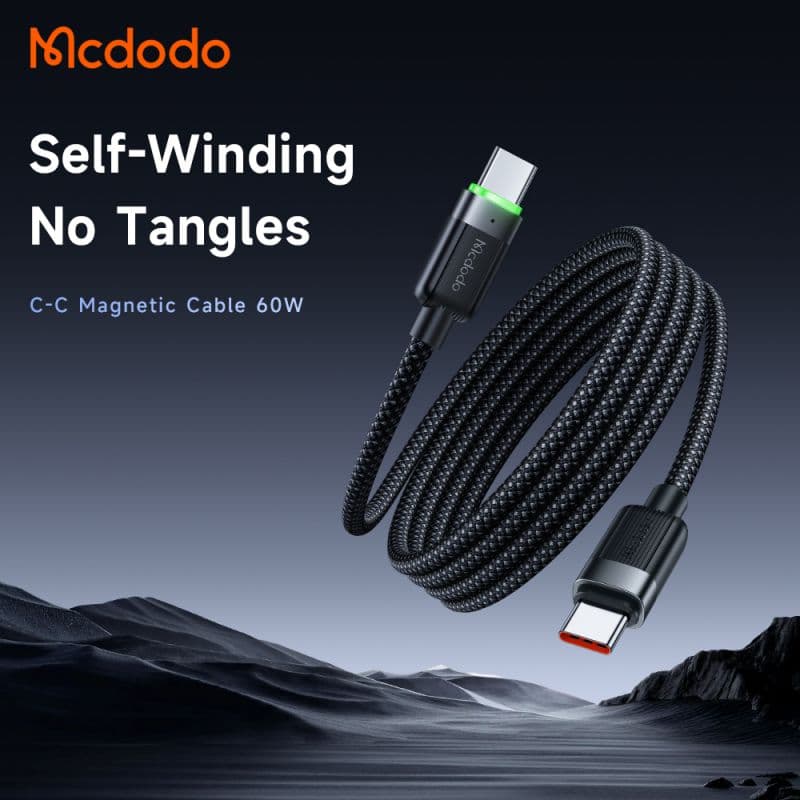 کابل شارژ تایپ سی به تایپ سی 60وات بدنه مگنتی مک دودو مدل MCDODO CA-2000 طول 1.2متر — تصویر ۲