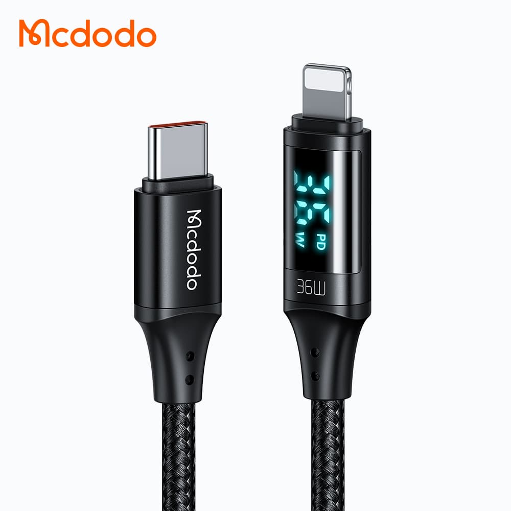 کابل شارژ و انتقال داده تایپ سی به لایتنینگ مک دودو مدل MCDODO CA-1030 دارای نمایشگر دیجیتال طول 120 سانتيمتر — تصویر ۳