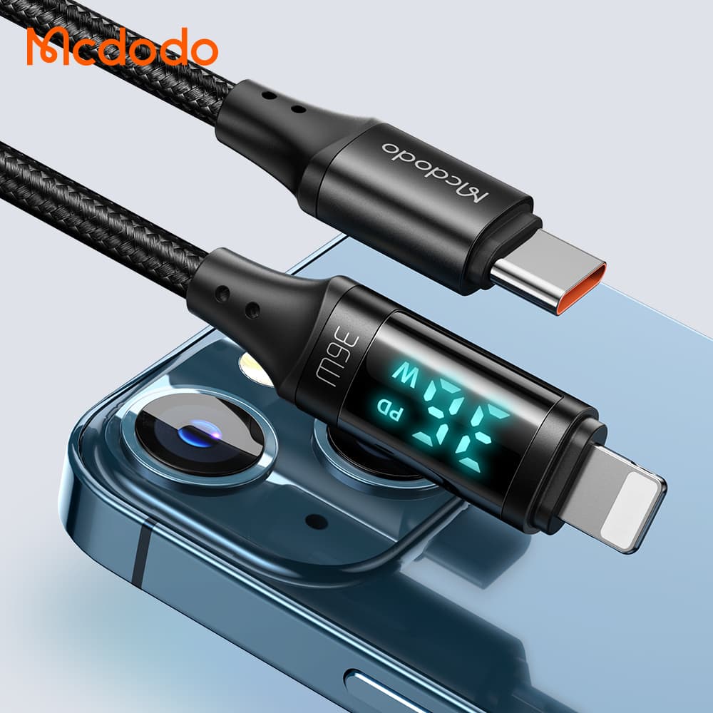کابل شارژ و انتقال داده تایپ سی به لایتنینگ مک دودو مدل MCDODO CA-1030 دارای نمایشگر دیجیتال طول 120 سانتيمتر — تصویر ۵