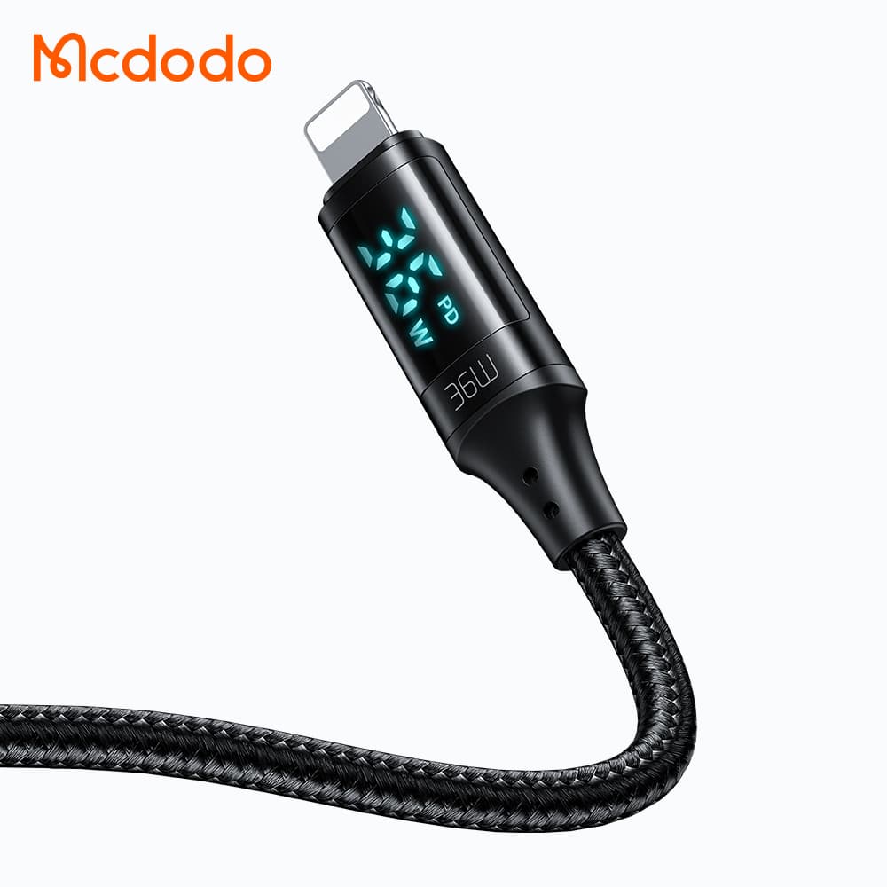کابل شارژ و انتقال داده تایپ سی به لایتنینگ مک دودو مدل MCDODO CA-1030 دارای نمایشگر دیجیتال طول 120 سانتيمتر — تصویر ۲