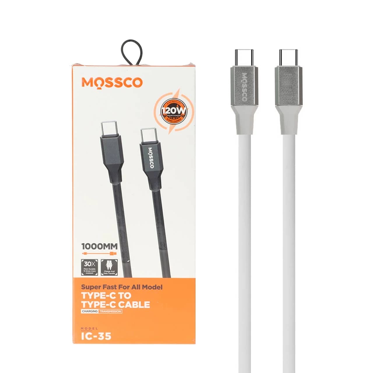کابل شارژ PD و فست Mossco Type-C To Type-C مدل IC-35 120W – سفید (GT)