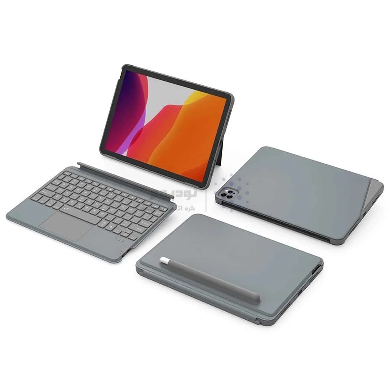 کاور کیبورد دار مغناطیسی بی سیم 10.5 و iPad 10.2 اینچ Wiwu مدل Combo – خاکستری MN — تصویر ۲
