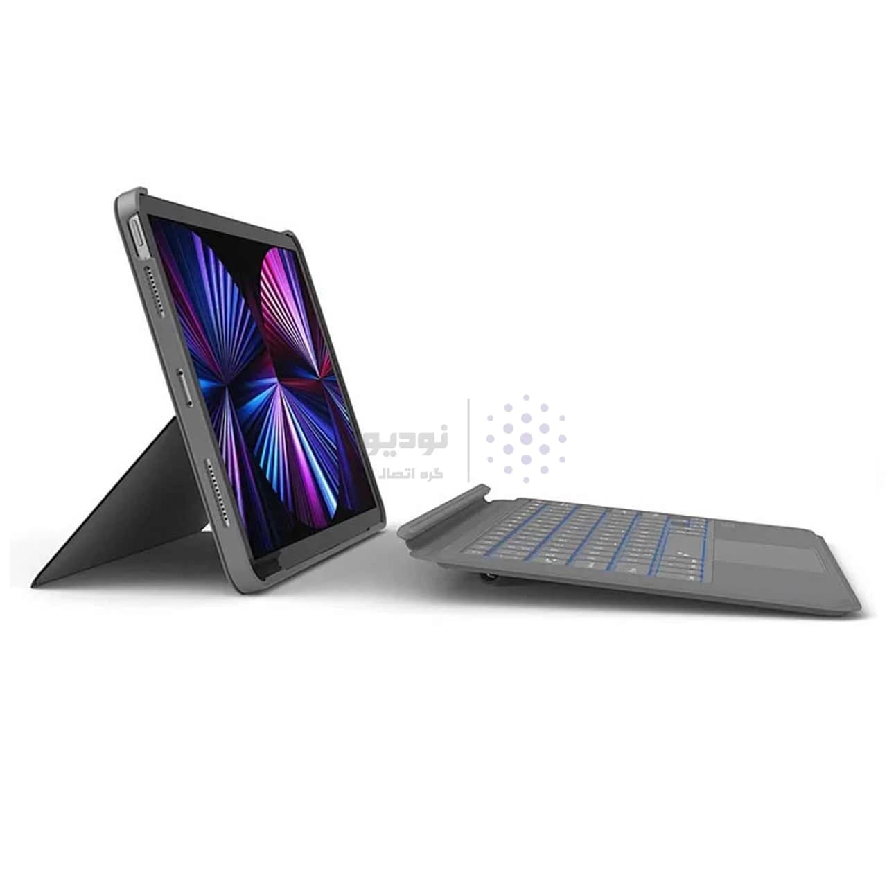 کاور کیبورد دار مغناطیسی بی سیم 10.5 و iPad 10.2 اینچ Wiwu مدل Combo – خاکستری MN — تصویر ۴