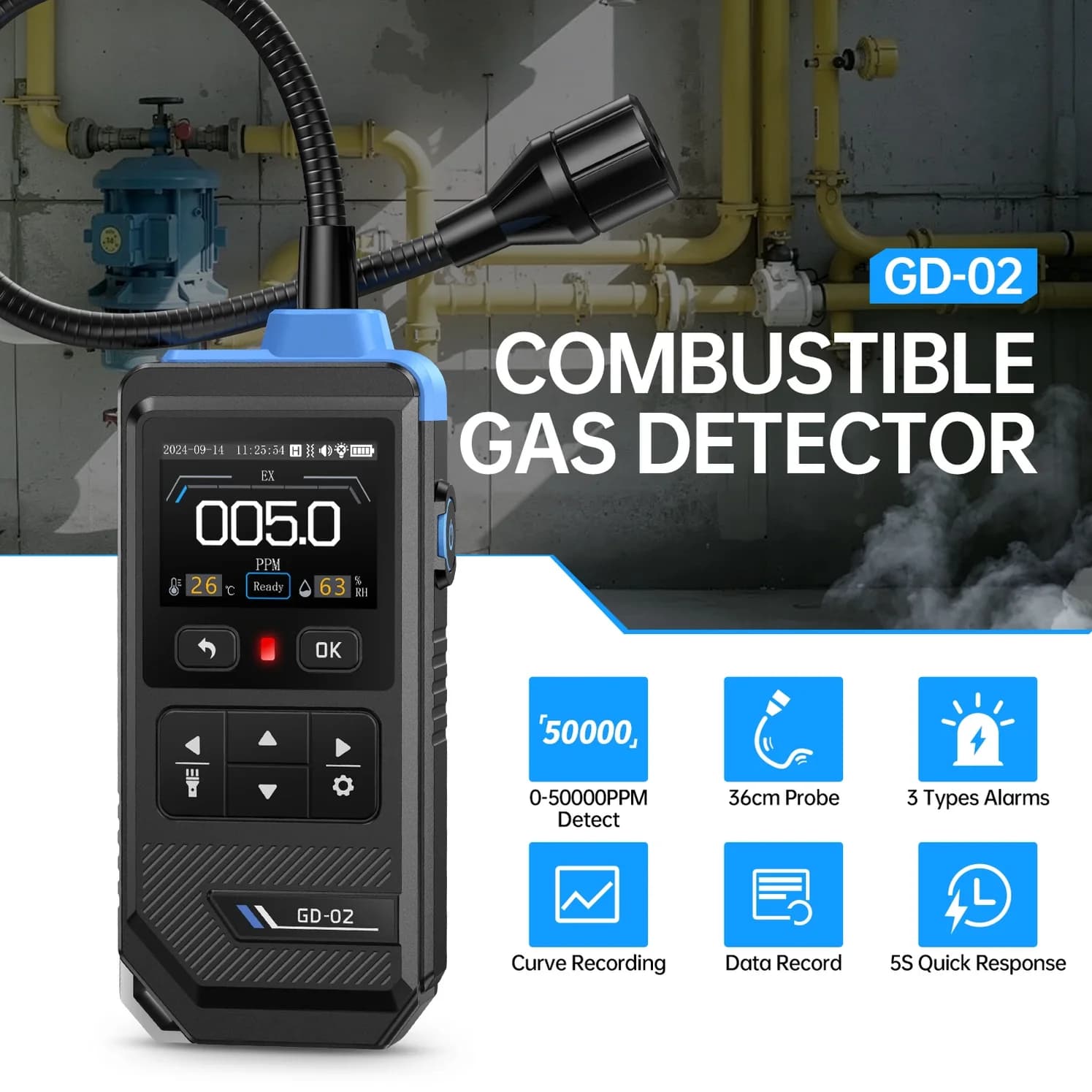 نشت‌یاب گاز قابل اشتعال فینرسی مدل FNIRSI GD-02 — تصویر ۲