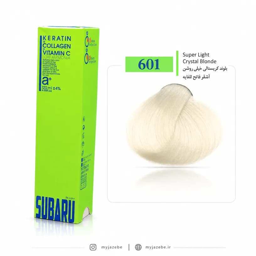 رنگ مو SUBARU سوبارو کم آمونیاک 601 بلوند کریستالی خیلی روشن