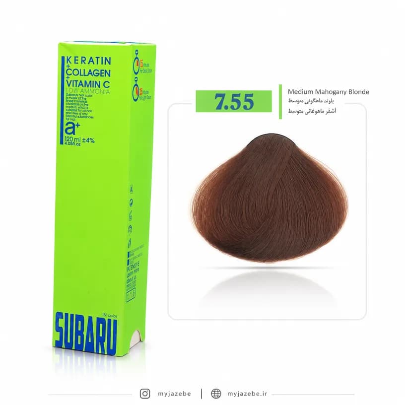 رنگ مو SUBARU سوبارو کم آمونیاک 7.55 بلوند ماهگونی متوسط