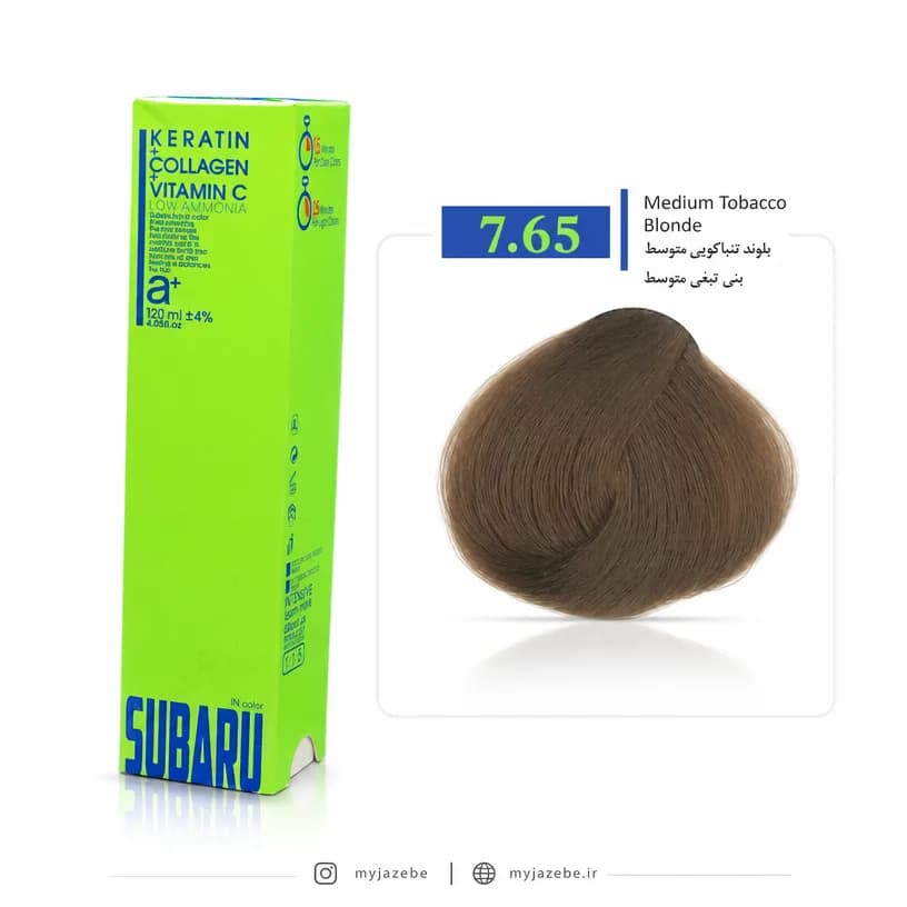 رنگ مو SUBARU سوبارو کم آمونیاک 7.65 بلوند تنباکویی متوسط
