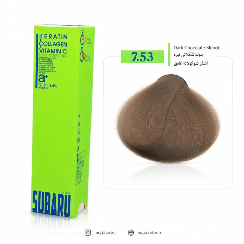 رنگ مو SUBARU سوبارو کم آمونیاک 7.54 عسلی متوسط