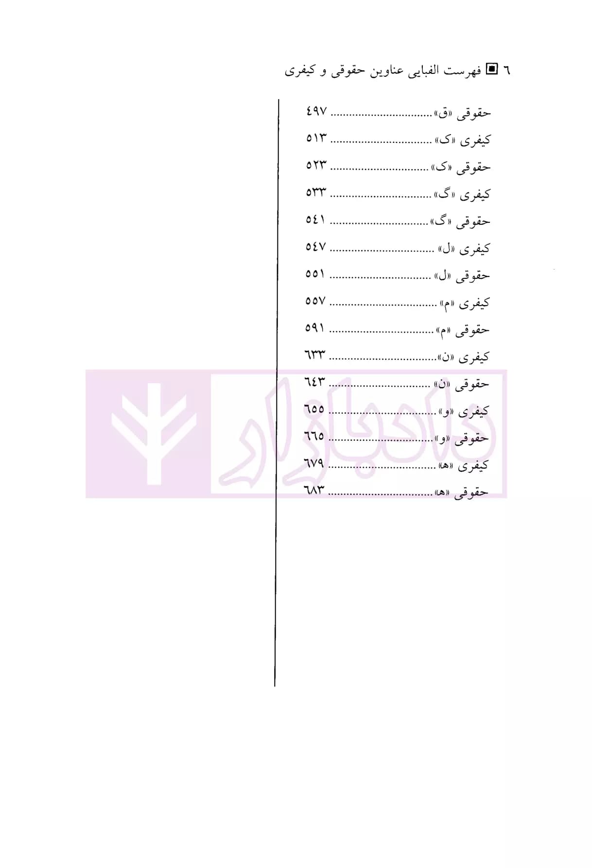 فهرست الفبایی عناوین حقوقی و کیفری | دکتر موسوی — تصویر ۳